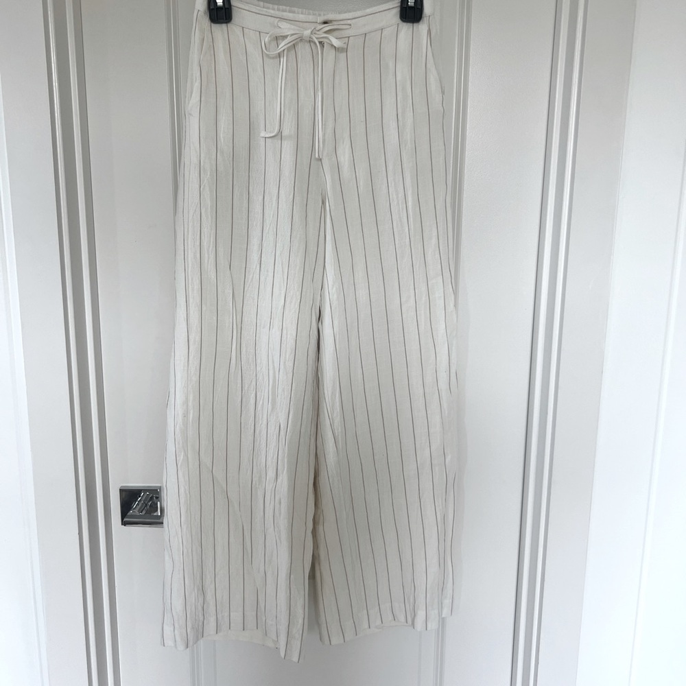 Z Supply Cream Wide-Leg Trousers with Black Pinstripes